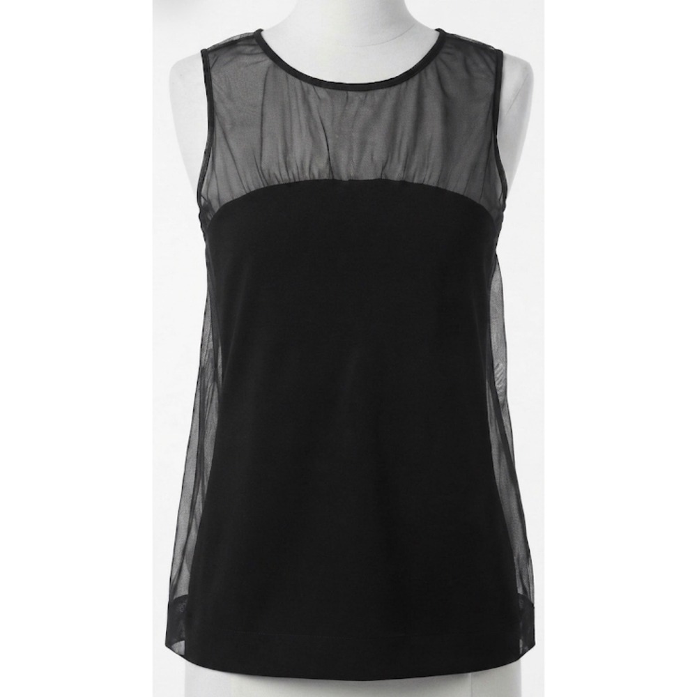 Dorothee Schumacher Black Silk Sheer Overlay Sleeveless Knit Top Tank Sz XS 2